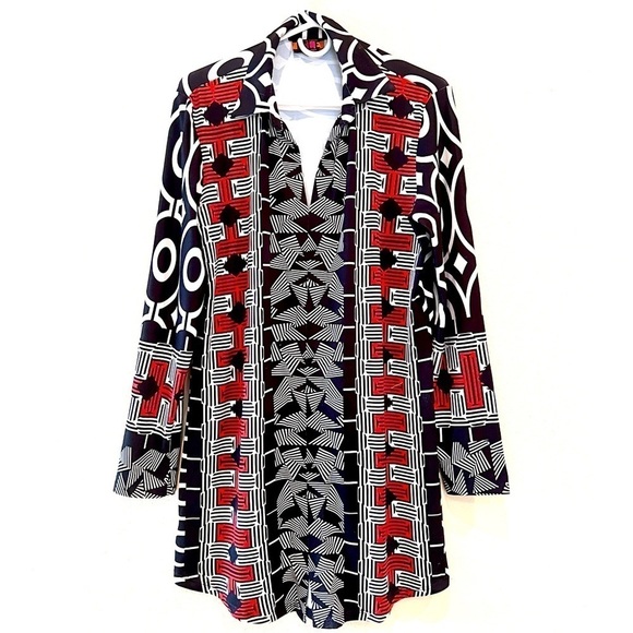 Anthropologie ISLE by Melis Kozan boho tribal Geometric prints shift Dress M - Picture 1 of 8
